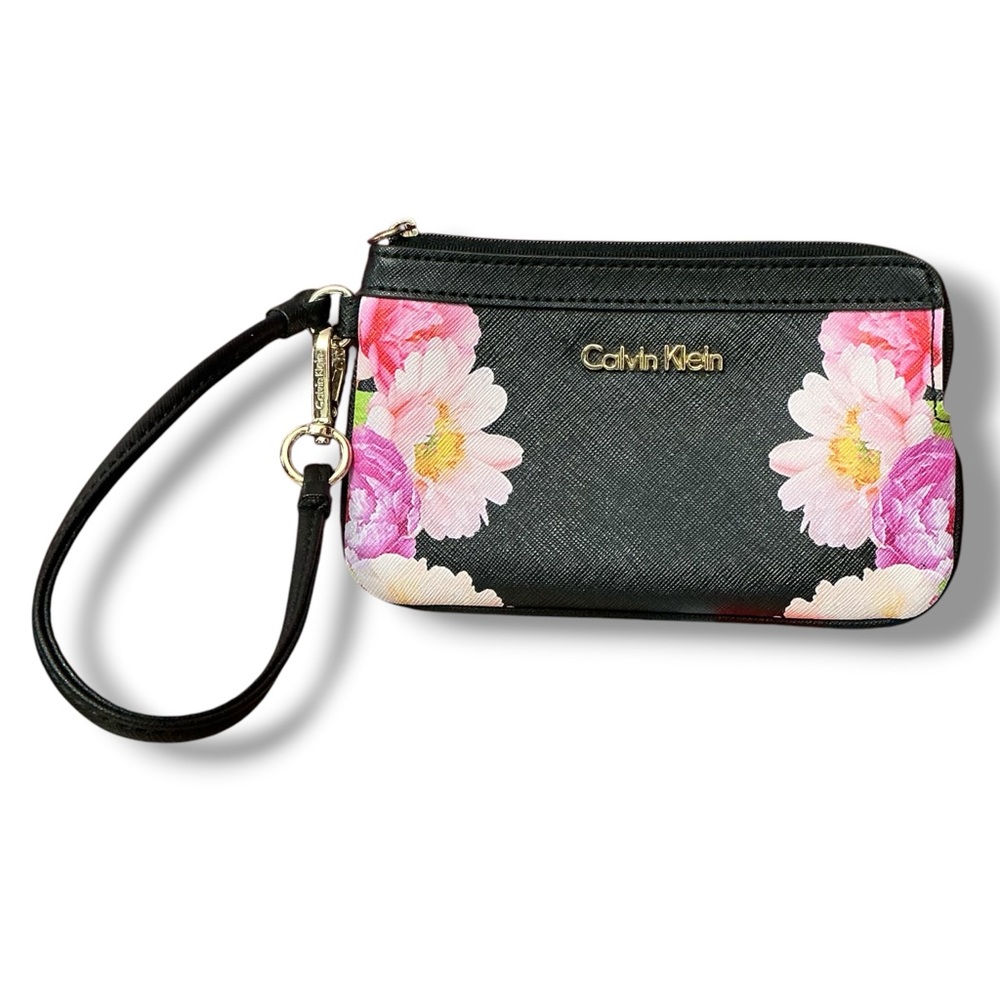 Calvin Klein Black Floral Wristlet Wallet